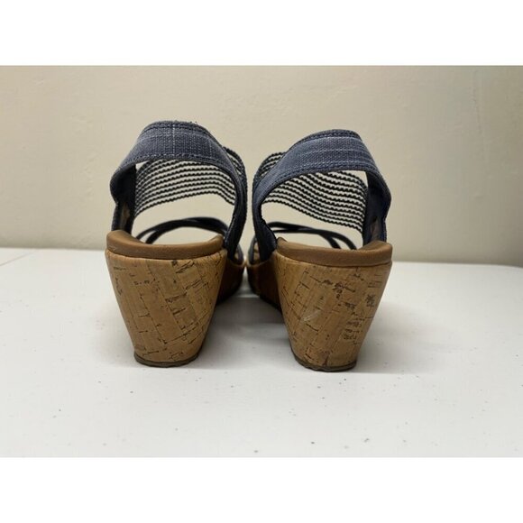 Skechers Womens 8 Beverlee High Tea Wedge Strappy Sandals Blue Luxe Foam - Picture 7 of 9